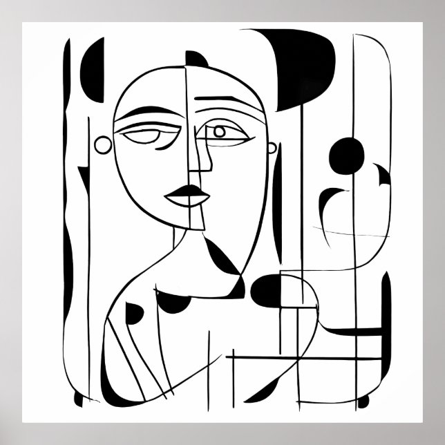 Poster Harmonie irrégulière : Visages Abstraits en monoch (Devant)