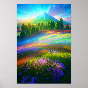 Poster Harmonie majestueuse, Fleur étonnante arc-en-ciel