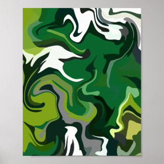 Poster Harmonie verte Abstraite avec Motifs fluides