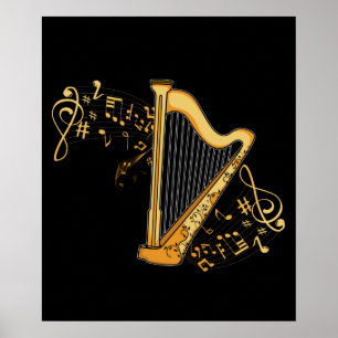 Poster Harp Joueur Cadeaux Filles Harpist Femmes Harpe Mu