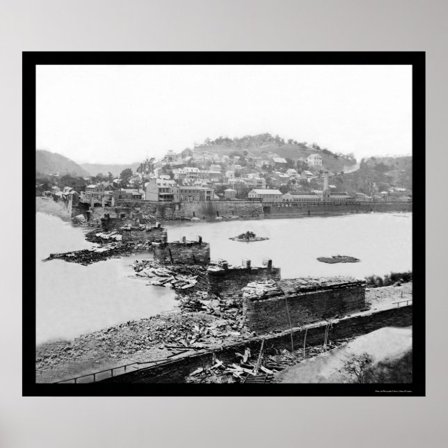 Poster Harpers Ferry, WV Railroad Bridge Ruins 1862 (Devant)
