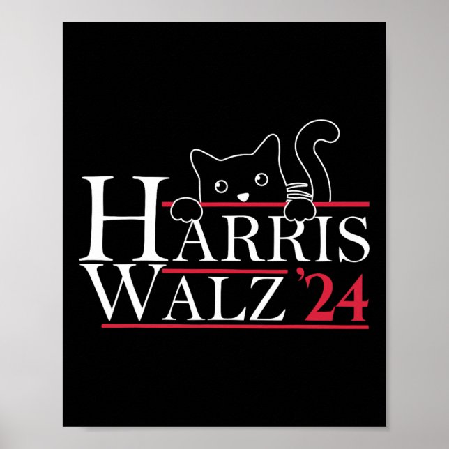 Poster Harris Waltz 2024 Drôle Chat Lady Kamala Harris Ti (Devant)