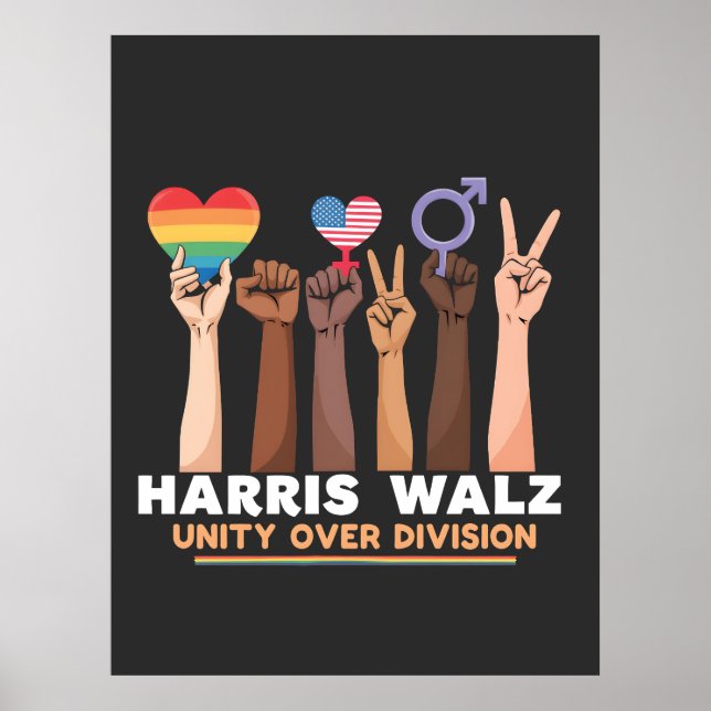 Poster Harris Walz Unité sur division Peace Love LGBTQ (Devant)