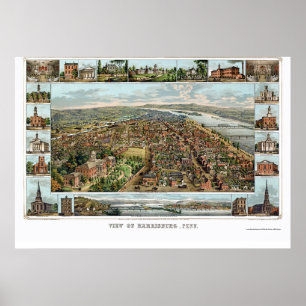 Poster Harrisburg, carte panoramique de PA - 1855