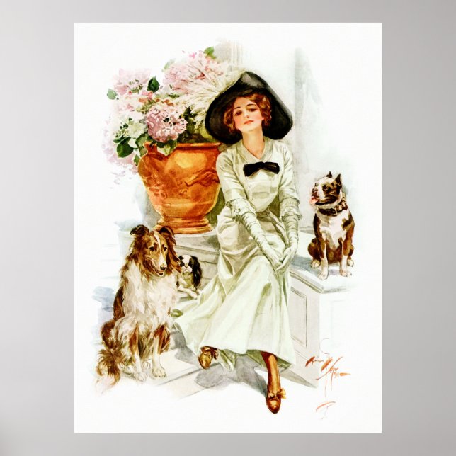 Poster Harrison Fisher : Une femme avec trois chiens (Devant)