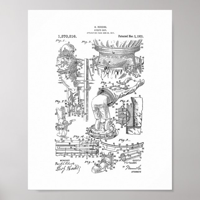 Poster Harry Houdini Diver's Suit Patent (Devant)