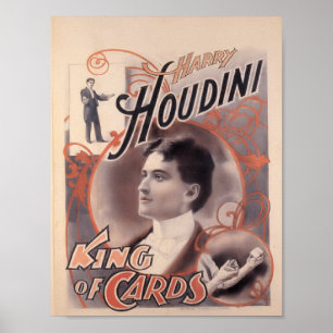 Poster Harry Houdini, roi des cartes 1895