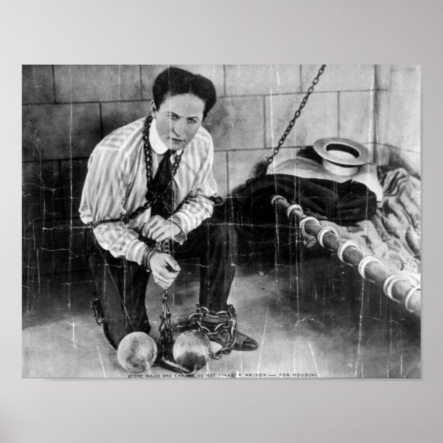 Poster Harry Houdini sur le point de s'échapper de prison (Devant)