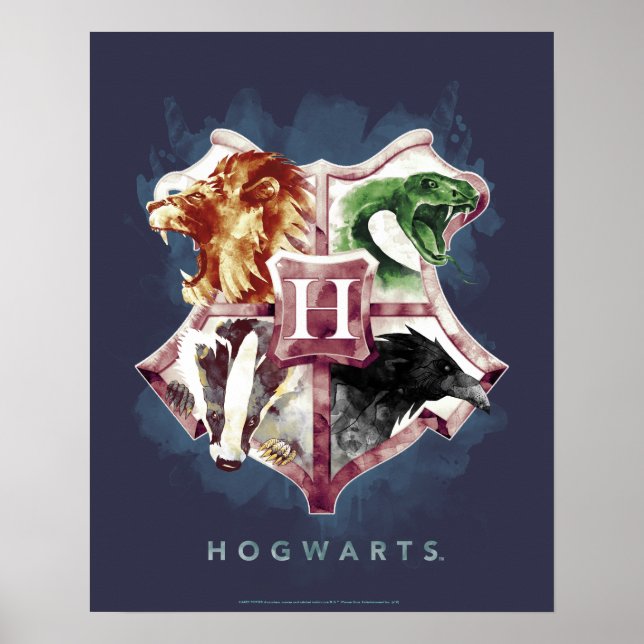 Poster Harry Potter | Blason HOGWARTS™ Aquarelle (Devant)