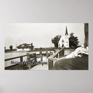 Poster Harsens Island Michigan St Marks Church 1925 vue