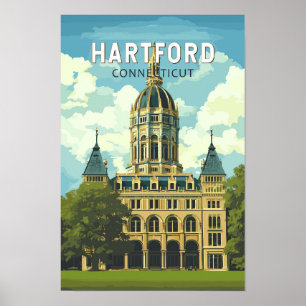 Poster Hartford Connecticut Voyage Art Rétro