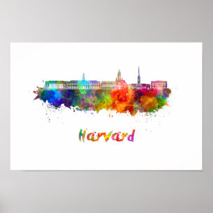 Poster Harvard skyline in watercolor