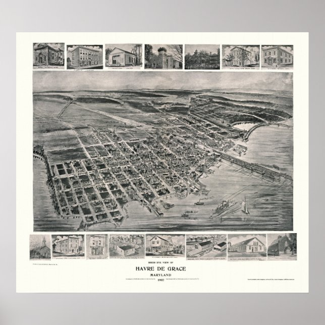 Poster Harve de Grace, MD Carte panoramique - 1907 (Devant)