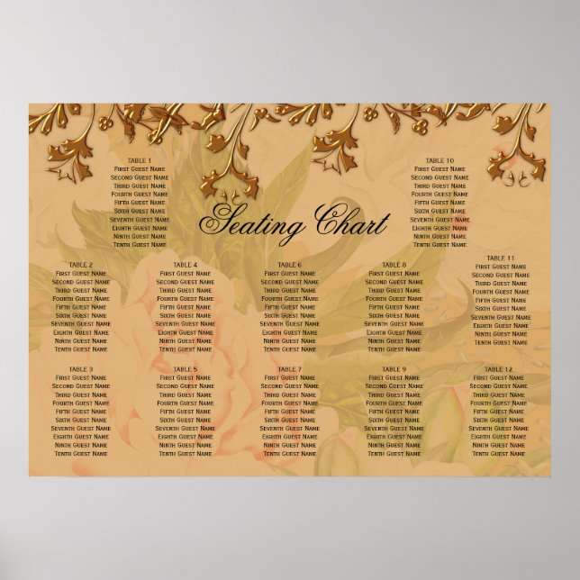 Poster Harvest Gold Peony Motif Boho Mariage Siège (Devant)
