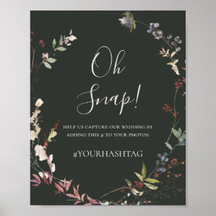 Poster Hashtag de vacances chic botanique foncé vert Oh S