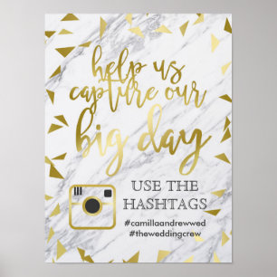 Poster Hashtag Gold Flecks & Marble Mariage