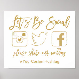 Poster Hashtag Mariage à la main chic en or