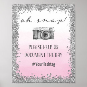 Poster Hashtag Mariage argent et rose
