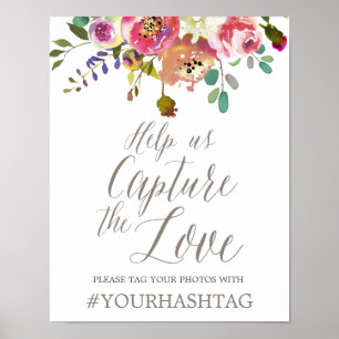 Poster Hashtag Mariage simple Floral Watercolor