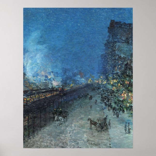Poster Hassam - Sixième Ave El Nocturne (The El New York) (Devant)