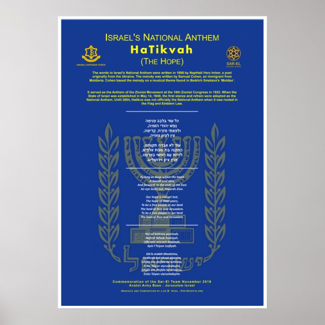 Poster HaTikvah-Hymne national-israélien (Devant)