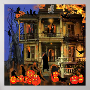 Poster Haunted House  Spooky Characters Halloween Nite