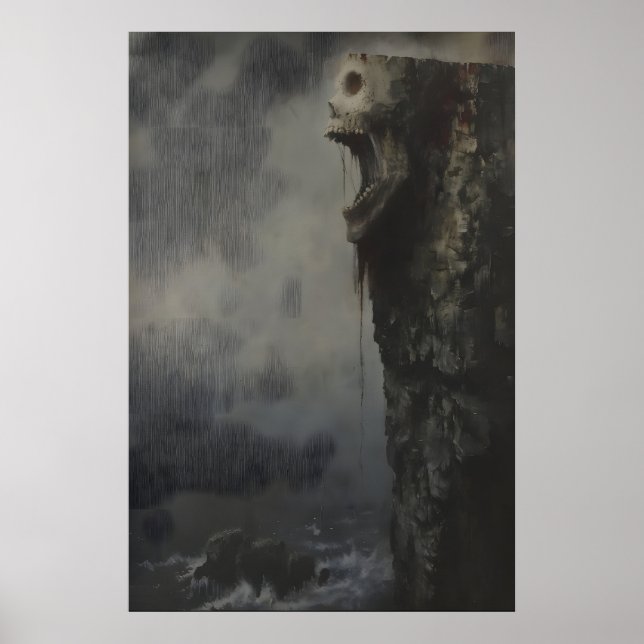 Poster Haunting Cliff Skull Art Printable, Gothic (Devant)