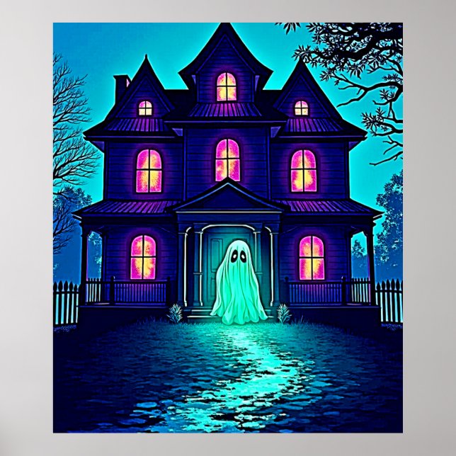 Poster Haunween Ghost House Design (Devant)
