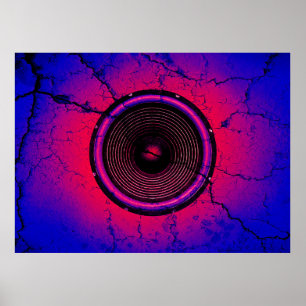 Poster Haut-parleur de musique sur un mur fissuré