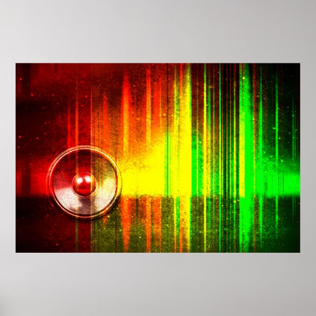 Poster Haut-parleur musical avec ondes sonores (Devant)