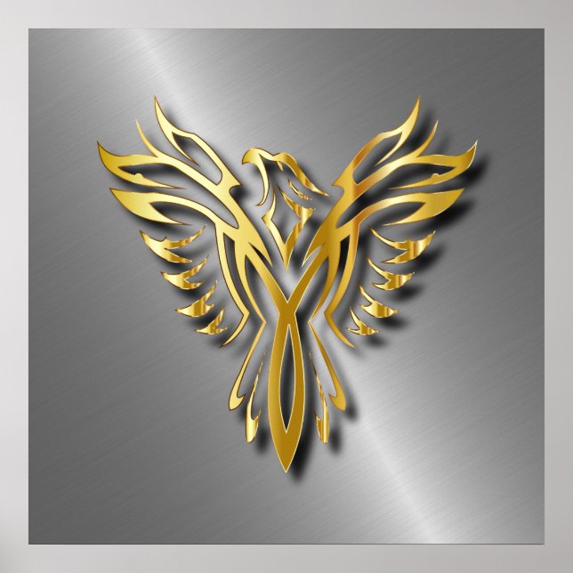 Poster Hautement Golden Phoenix Gold Flames Avec Ombres (Devant)
