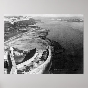 Poster Havana, Cuba Port avec une partie du Château de Mo