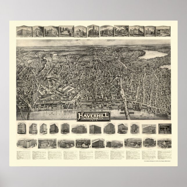 Poster Haverhill, MA Carte panoramique - 1914 (Devant)