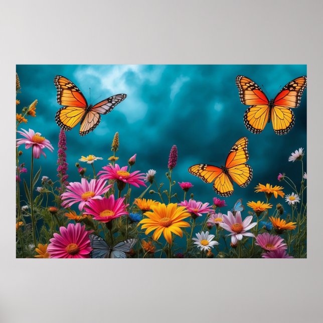 Poster Havre de fleur de papillon - Harmonie florale vibr (Devant)