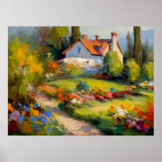 Poster Havre de floraison : Maison et jardin délicieux