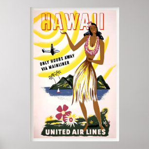 Poster Hawaï Île Tropicale États-Unis Vintage