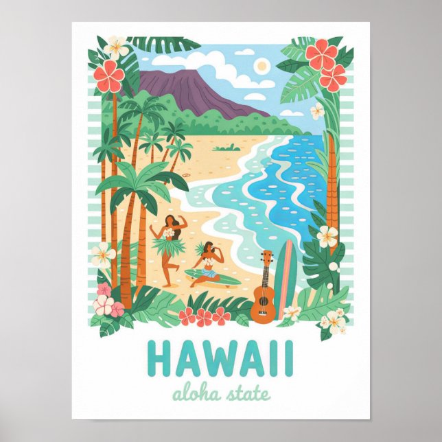 Poster Hawaii Aloha State USA Summer Travel (Devant)