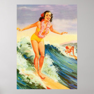 Poster Hawaii big wave surf vintage travel