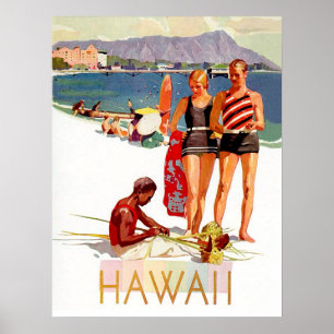 Poster Hawaii, couple en vacances sur la côte