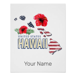 Poster Hawaii États-Unis Retro State Map USA Souvenir