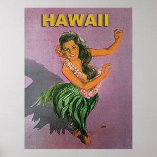 Poster Hawaii, fille Hula danse traditionnelle, voyage vi