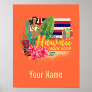 Poster Hawaii Hula Dancer Retro Pacific Souvenir Vintage