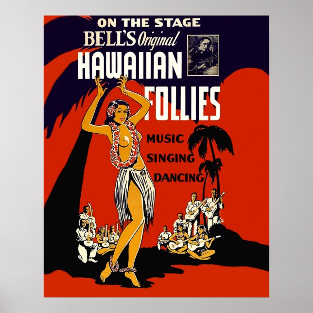 Poster Hawaii hula fille, danse traditionnelle, musique,  (Devant)