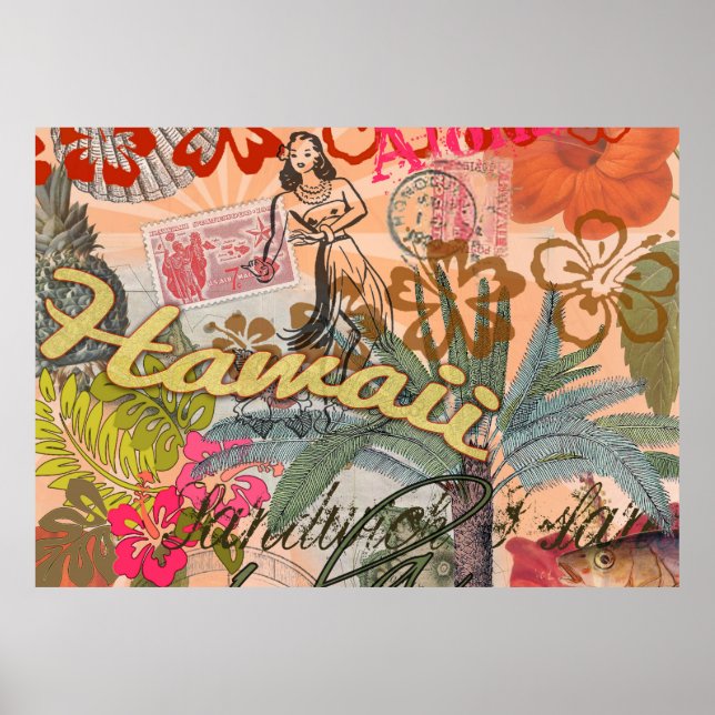 Poster Hawaii Hula Fleur Voyage Vintage (Devant)