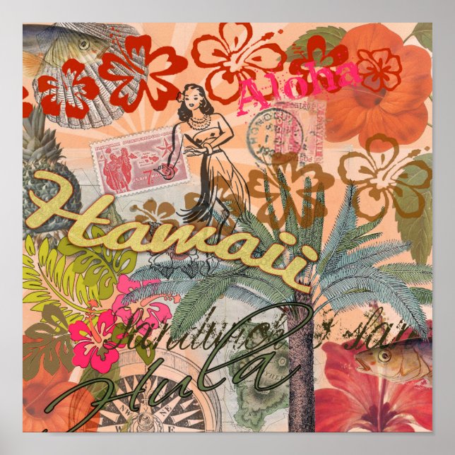 Poster Hawaii Hula Fleur Voyage Vintage (Devant)