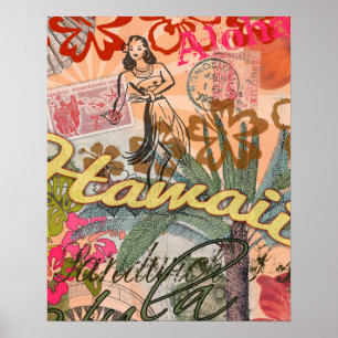 Poster Hawaii Hula Fleur Voyage Vintage