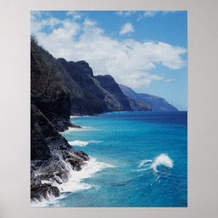 Poster Hawaii, Kauai, Vagues de l'océan Pacifique