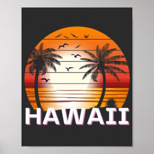 Poster Hawaii Palm Trees Vintages Summer Beach
