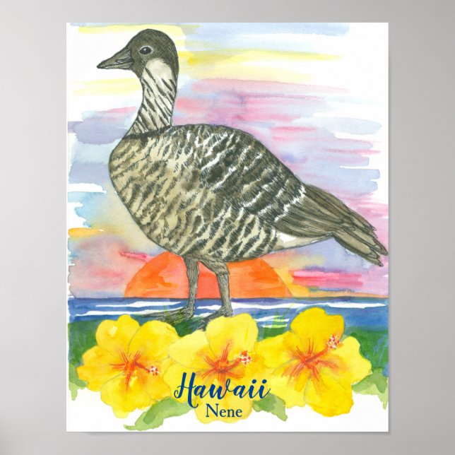 Poster Hawaii State Bird Nene Sunset Ocean (Devant)