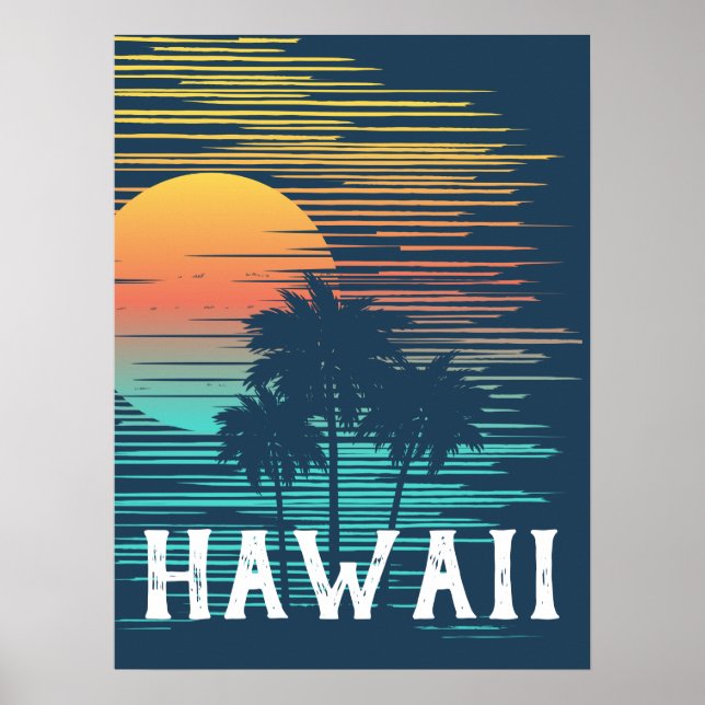 Poster Hawaii Sunset Sunrise Graphic Topic Forêt tropical (Devant)